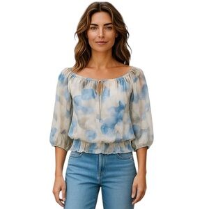 New! NEW YORK & COMPANY Elegant Blue and Gray Women's Top Size L